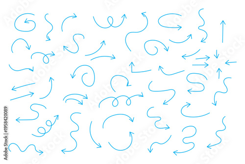 Hand Drawn Curved Arrow Set – Doodle Directional Arrows Collection on Black Background