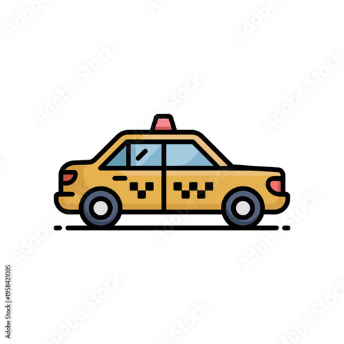 A cartoon yellow taxi cab with a red light on top