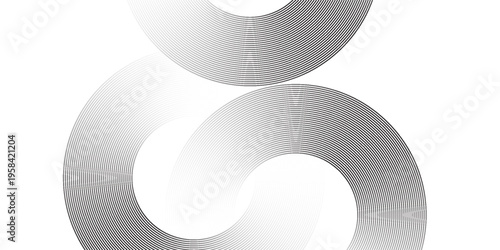 Modern geometric design with layered circular lines creating a smooth flowing shape on a clean light background.