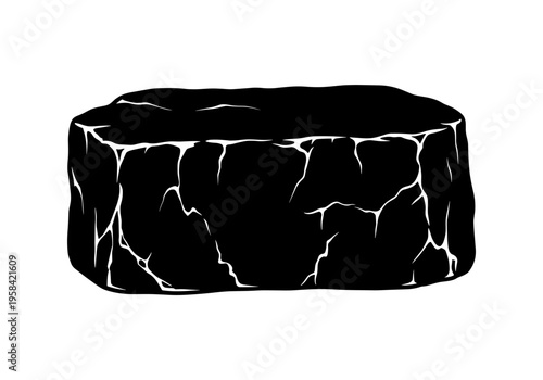 Stylized black coal lump with white cracks on a white background