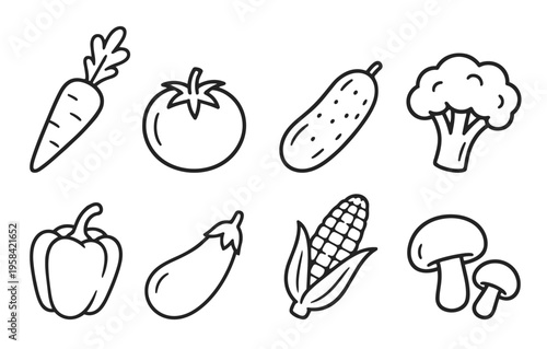 Vegetable Doodle Line Icons Set - Coloring Illustration Collection