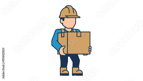 Construction Worker: A skilled construction worker, equipped with a safety helmet, confidently carries a cardboard box, embodying the essence of industry and labor.
