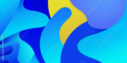 Abstract blue background with waves and stripes featuring a yellow tropical fish swimming in the deep sea water as a nature vector illustration