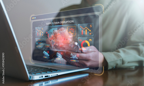 фотографія Business person analyzing virtual supply chain disruption dashboard with declini