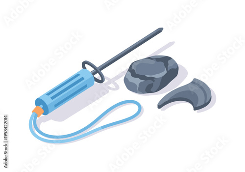 Illustration of a primitive tool set for stone carving and shaping