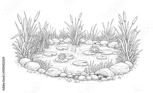Of a serene pond with water lilies and cattails lily rock