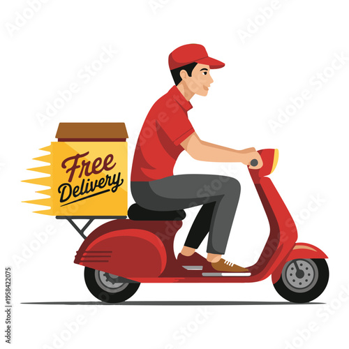 Man riding scooter on road illustration