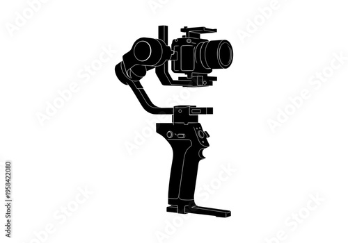 Professional camera gimbal stabilizer with attached camera for smooth video recording