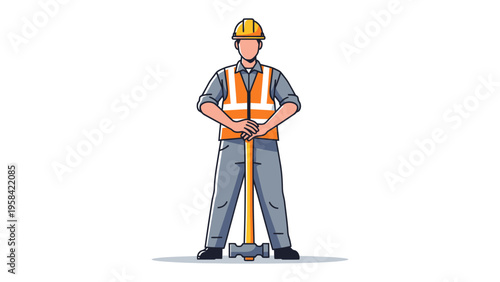 Confident Construction Worker: A skilled construction worker stands tall, embodying strength and readiness. Clad in safety attire, he holds a sledgehammer.