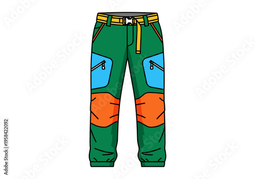 Colorful outdoor pants with zippered pockets and reinforced knees for adventure