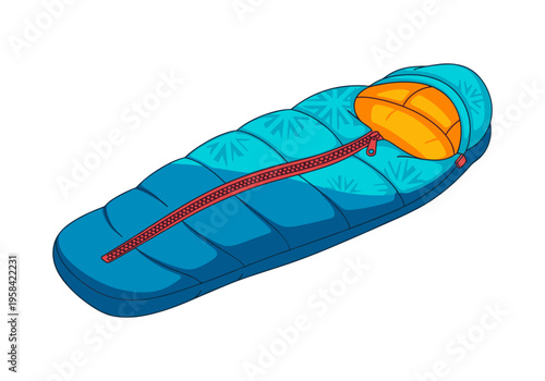 Brightly colored sleeping bag with zipper for outdoor adventures