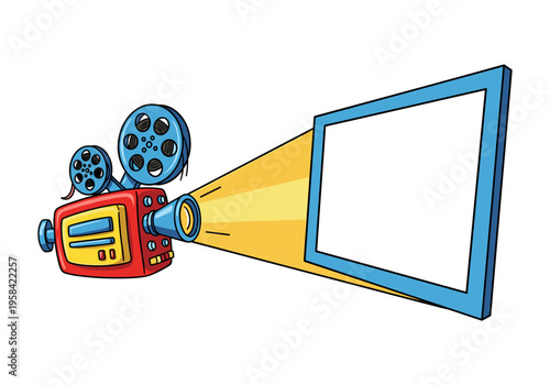 Vintage film projector casting light onto a blank screen for your content