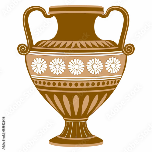 An ancient greek amphora with floral decorations and ornate handles
