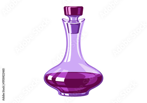 Elegant glass decanter filled with deep purple liquid and a stopper