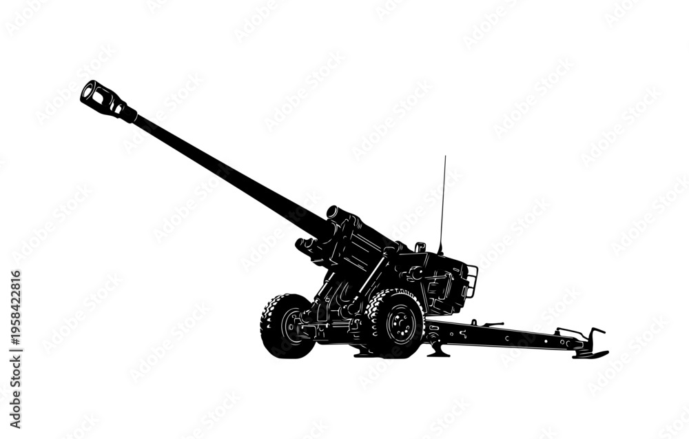 Fototapeta premium Military Howitzer Artillery Gun Vector Illustration