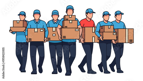 Delivering the Goods: A dedicated team of delivery workers efficiently carries packages, symbolizing reliable service and commitment to timely logistics.