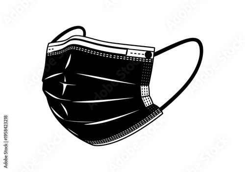 Black disposable face mask with ear loops for protection against airborne particles