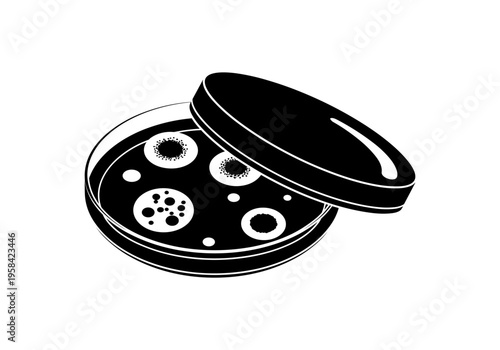 Microbiology petri dish with bacterial colonies and culture medium