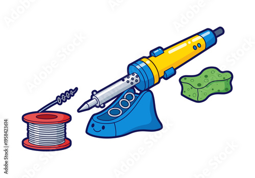 Soldering iron kit with solder wire and cleaning sponge for electronics repair