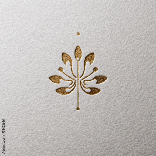 Elegant gold leaf design embossed on textured white paper, showcasing sophistication and luxury