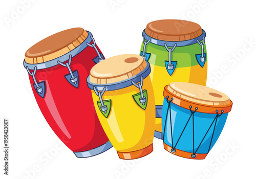 Colorful conga drums arranged in a lively composition for musical inspiration