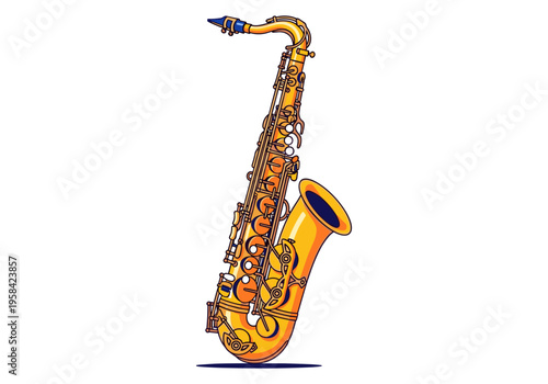 Stylized illustration of a golden saxophone with a white background