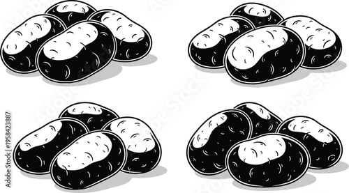 Bread loaf illustration set, fresh bakery buns and rolls isolated black and white vector food collection