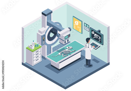 Veterinarian examining animal X-ray results on computer screen in clinic