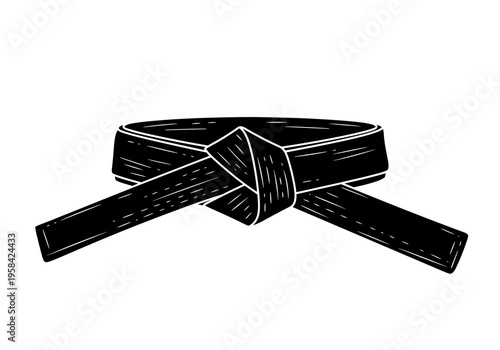 Black belt tied in a knot, symbolizing martial arts achievement and discipline