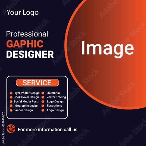 Graphic design services, professional logo design, business branding template, vector illustration
