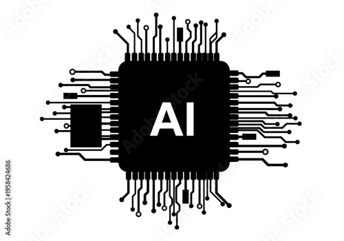 Central processing unit with AI inscription and circuit board connections