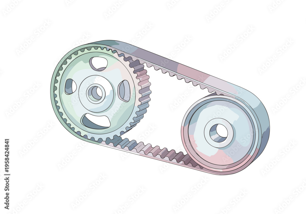 Naklejka premium Synchronous timing belt and pulleys system for mechanical power transmission