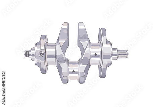 Detailed illustration of a polished metal crankshaft for an engine