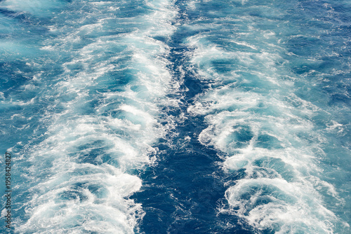 Turbulent wake behind a moving ship