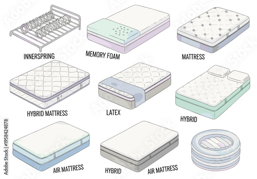 Illustration showcasing various mattress types and their construction for comparison