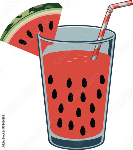 Watermelon Juice in Glass with Straw and Slice white background