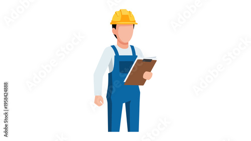 Construction Inspector Standing: A construction inspector, clad in a hard hat and overalls, stands confidently, clipboard in hand, overseeing a project.