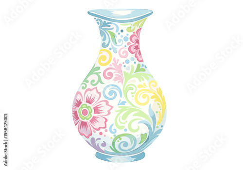 Elegant decorative vase with floral patterns and pastel colors