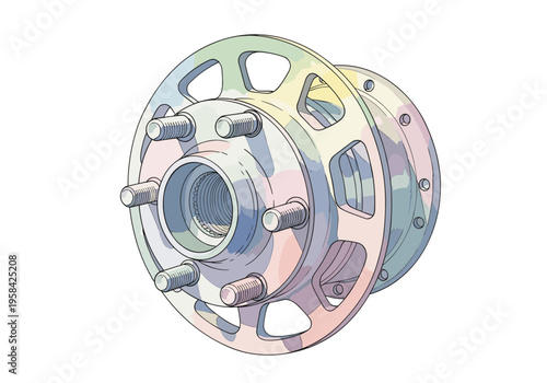 Detailed illustration of a car wheel hub assembly with studs and bearings