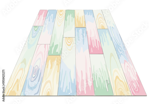 Colorful pastel wood planks laid out in a pattern for flooring