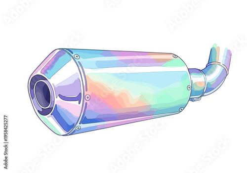 Colorful motorcycle exhaust muffler with iridescent chrome finish