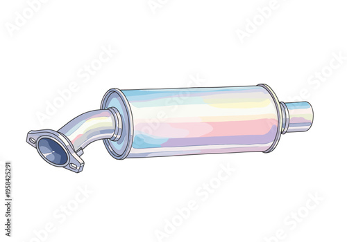Automotive exhaust muffler with flange and pipe, clean illustration