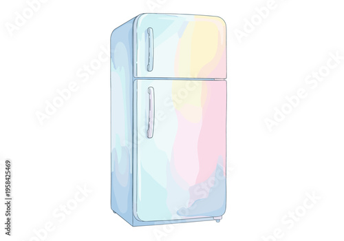 Retro style refrigerator with pastel watercolor accents and clean lines