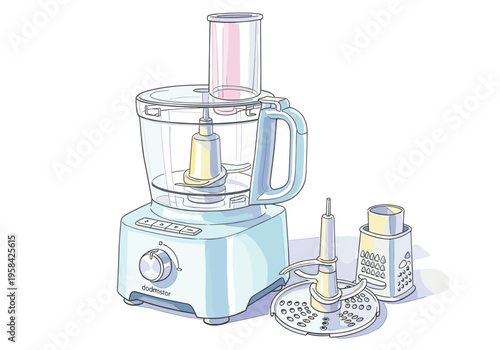 Modern kitchen appliance for chopping and slicing food with multiple attachments