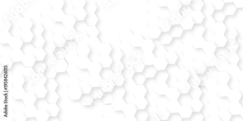 Abstract white hexagon grid presentation surface mosaic tiles. minimal tech bee website science element grid overlay. white hexagon futuristic technology geometric texture background.