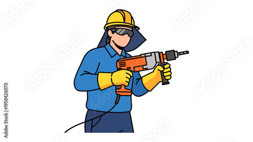 Construction Professional at Work: An illustration depicting a construction worker in full safety gear, operating a drill with focused intensity. A visual representation of craftsmanship, precision.