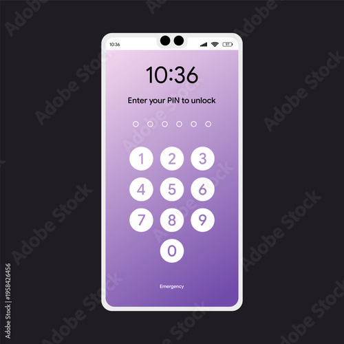 Enter your pin to unlock. Telephone privacy security concept - private password locked screen.