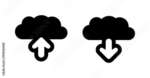 Upload to cloud and download from cloud icon set. Online activity icons. Simple tech isolated vector symbol set for upload and download.