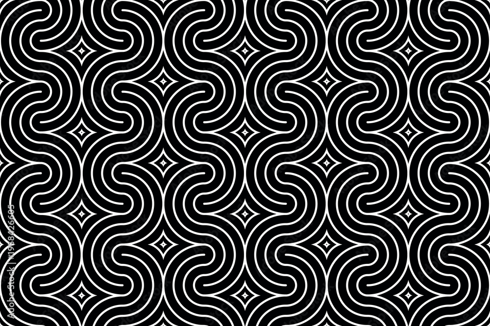 Fototapeta premium The geometric pattern with wavy lines. Seamless vector background. White and black texture. Simple lattice graphic design.