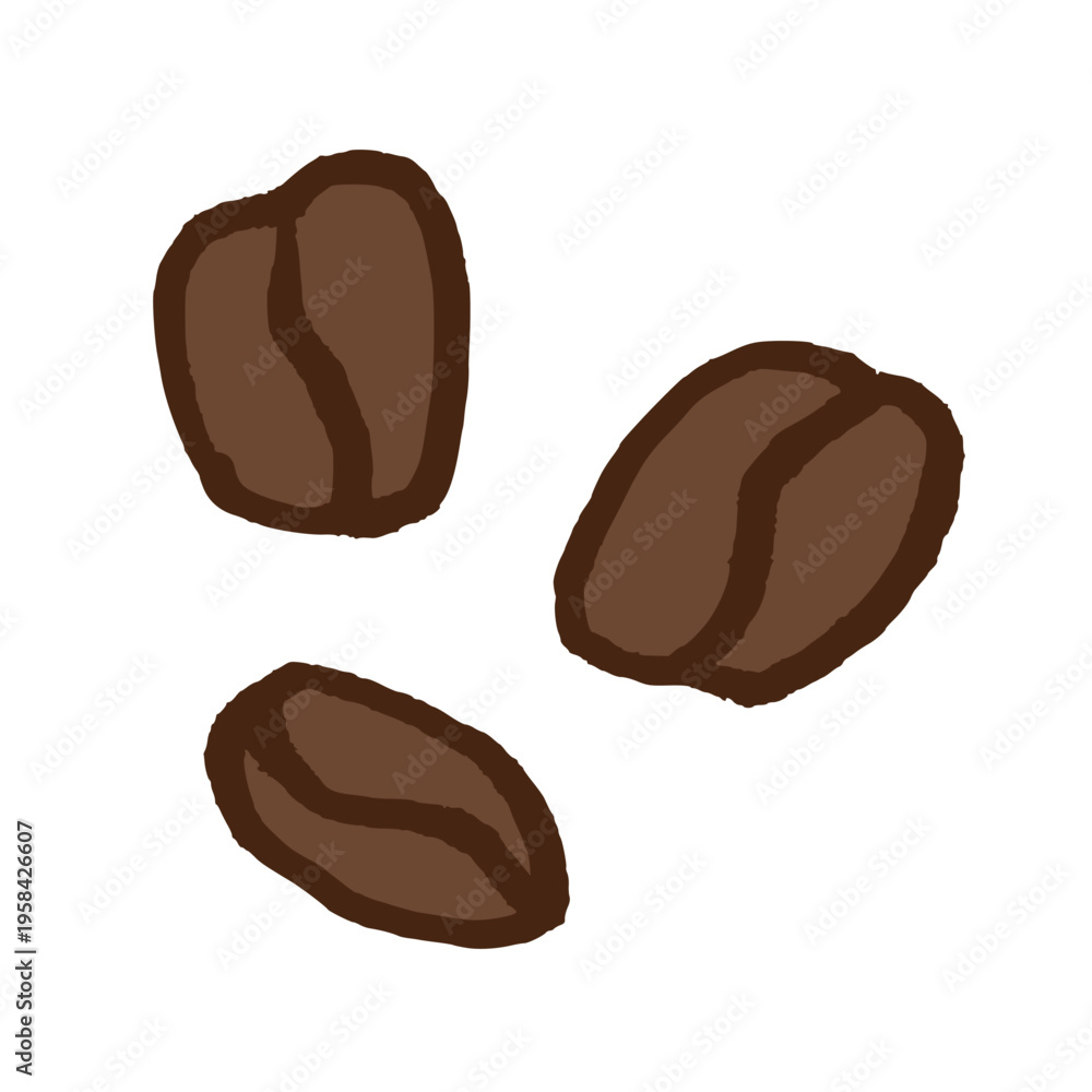 Fototapeta premium Coffee beans. Doodle style hand drawn object. Simple isolated outline.